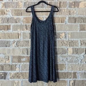 Fresh Produce Black Blue Diamond Pattern Midi Dress Size Medium Stretchy!